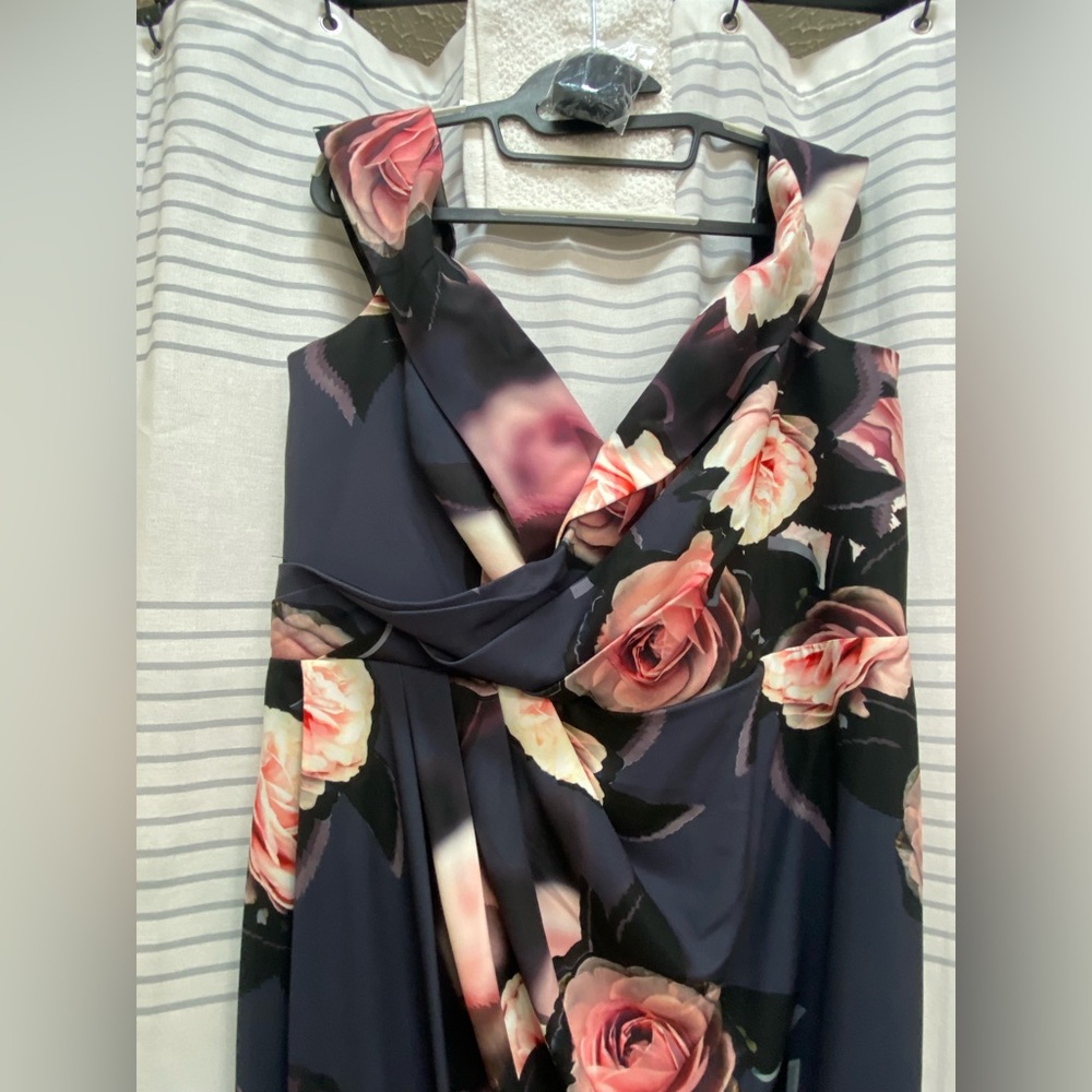 City Chic Black and Pink Floral Midi Off-the-Shoulder Dress - Picture 4 of 9